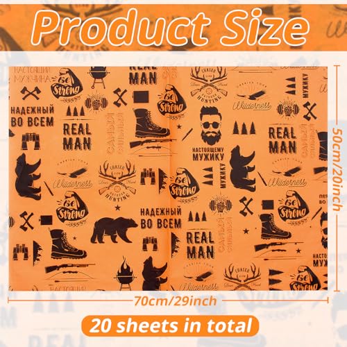 Benvo Big Tissue Paper 20x29 Inch - 20 Sheets Decoupage Craft Paper for Gift Wrapping, Letter DIY Art Projects, Spring Wedding, Birthday & Baby Shower Decorations(Style Q) - color: Orange Letter and Man Print
