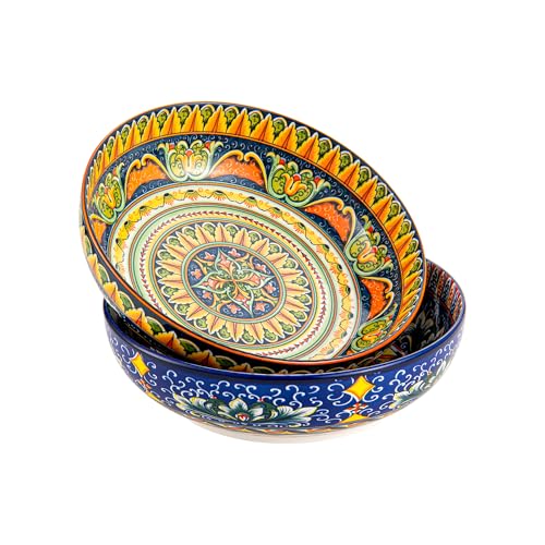 Henten Home Ceramic 50 oz Pasta Bowls, Shallow Soup Bowl Set of 2 - color: Set B