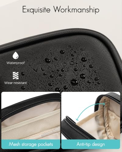 VLANDO Makeup Bag for Purse,Water-Resistant Leather Cosmetic Pouch,Black - color: Small-Black