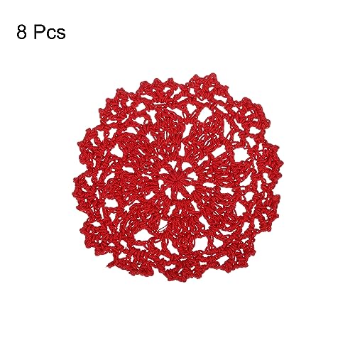 uxcell Fabric Coasters, 8pcs 4" - Cotton Woven Crochet Doilies, Lace Embroidery Cup Mat with Floral Pattern for Wedding Party Decoration (Red) - color: Red