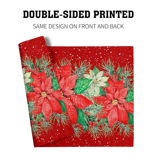 Red Poinsettias Placemats for Dining Table Set of 4, 12 x 18 Inch Red White Floral Xmas Tabletop Mats Red Rectangle Table Mat for Winter Holiday Party Kitchen Table Decor - color: Red Poinsettias