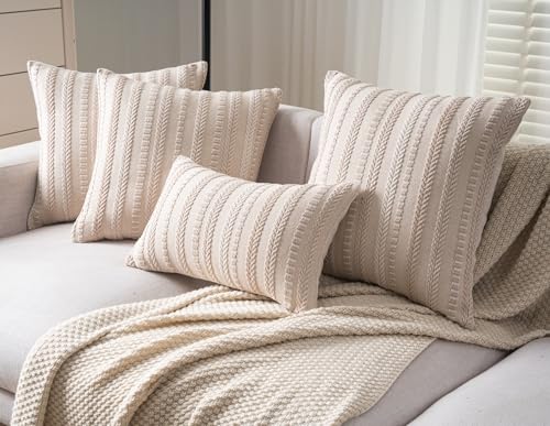Cethom Boho Throw Pillow Covers 12x20 Inch Set of 2, Farmhouse Decorative Couch Pillow Cases, Beige Accent Pillows of Bed, Sofa Bedroom Living Room Home Decor Cushion Cover - color: Beige, size: 20" x 12" (Pack of 2)