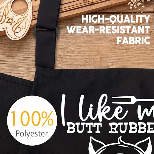 Funny Aprons for Men with 2 Pockets, Cooking Apron for Dad, Gag Gifts for Men, Adjustable BBQ Grilling Apron for Husband, Chef Kitchen Gifts for Birthday & Father’s Day - A05 - color: I Like My Butt Rubbed and My Pork Pulled