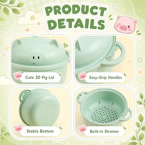 1 Set Large 45oz Cute Pig Ramen Bowl Set Microwavable, Nordic Green - color: Nordic Green