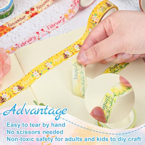 Whaline 12 Rolls Holiday Monthly Washi Tape Seasonal Masking Tape Set 12 Months of The Year Decorative Wrapping Paper Tapes Boxed for Scrapbook Journal DIY Crafts - style: Holiday