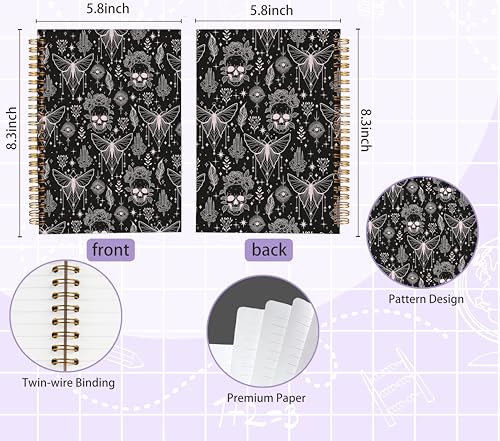 Welshower Dark Academia Gothic Skeleton Butterfly Spiral Notebook Journal, Mystical Fantasy Witchy Notebook, Occult Goth Skull Floral Moth Journal, Gothic Office Supplies, 5.5x8.3 Inch - color: Gothic Notebook 01