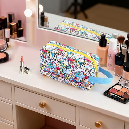 tokidoki Travel Makeup Bag for Women, Cute Unicorno Cosmetic Bag, Compact Skincare Vanity Pouch, Portable Cosmetiquera Toiletry Bag for Travel, Work, Home, Perfect Gifts for Women Girls (Blue) - color: Blue