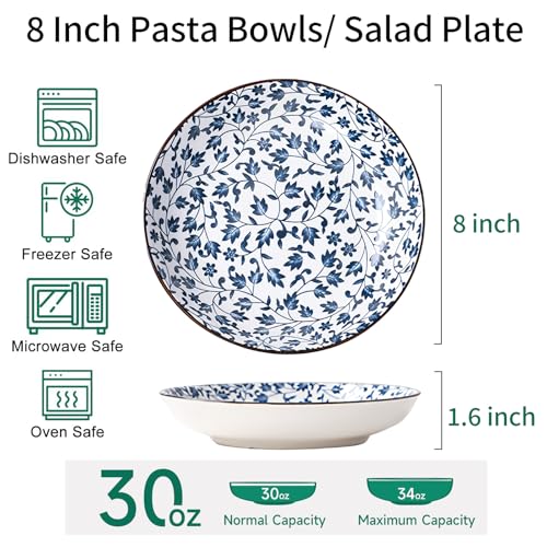 Ceramic Plates and Bowls Set, Japanese Style Dinnerware Set with Gift Box - Blue and White - 4 Rice Bowls and 2 Pasta Bowls - Kitchen Gifts for Women (Blue and White) - color: Japanese B (4 bowls+2 plates)