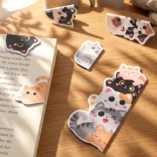 JSRQT 6 Pack Cat Bookmark, Cute Magnetic Bookmarks for Book Lovers Women, Book Marks Black Cat Gifts, Magnetic Bookmark Stationery, Personalised Magnet Bookmarks Marker Clip Page Markers