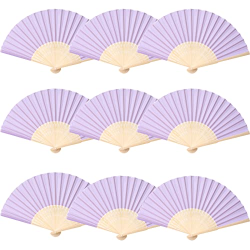 24pcs Imitated Silk Hand Fan Imitated Silk Fabric Bamboo Handheld Folded Fan Bridal Dancing Props Church Wedding Party Favors with Organza Bags (Light Purple) - color: Light Purple