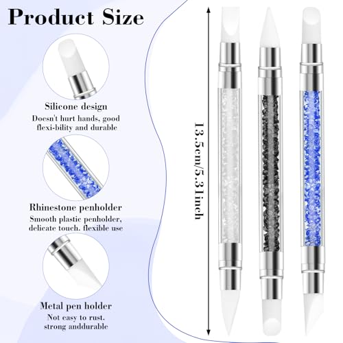 3PCS Silicone Nail Brush, Dual Tipped Nails Carving Tool, Rhinestone Nail Art Sculpture Pen, Nail Design 3D Nail Gel Art Tools for Sculpting Gel Shaping Nail Foil Drawing