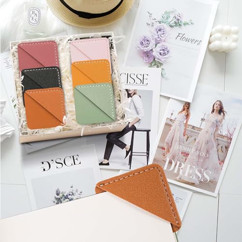 Leather Corner Bookmark, Wayzton 6 Pcs Square Page Book Marks for Women, Kids, Book Accessories for Reading Lover, Cute Handmade Book Reading Gift for Book Lovers - color: Square