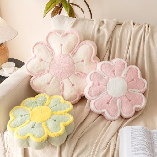 Flower Shaped Decorative Throw Pillow Cushion for Bed Couch, Cute Flower Plush Throw Pillows Home Decor Floor Pillow Seating Cushions (Pink, 17.7 Inches) - color: Pink, size: 17.7 Inches