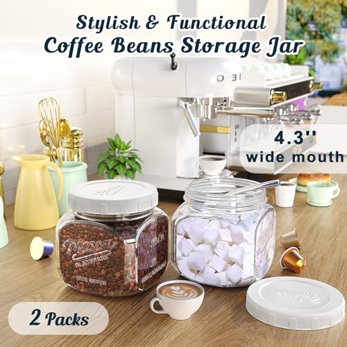 Glass Cookie Jar with Airtight Lid, 2 Pack 64 Oz Canning Jars - color: 64oz-Square-2 Pack-Screw Lid