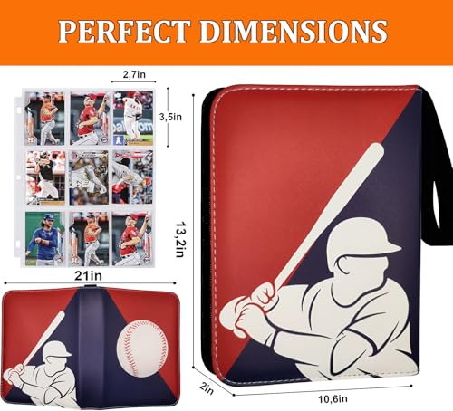 Baseball Card Binder 900 Pockets – Large Baseball Binder 9 Pocket with 50 Protective Sleeves, Premium Trading Cards Holder 3 Ring Zipper, Sport Collection Book, Album Folder Case, Gifts for Boys & Men - color: Red-Blue, size: 900 Pockets
