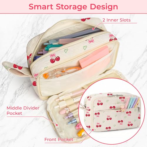 WOBAGMEN 62PCS Aesthetic School Supplies with Corduroy Pencil Case, Pastel Highlighters Gel Pens Mechanical Pencils, Cute College Essentials Set (Cherry) - color: Cherry