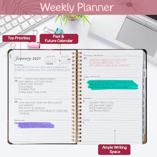 Xqumoi 2027 A5 Planner Funny Skull Fuck It Weekly and Monthly Planner Gift - color: Rose Skull 2027, size: A5