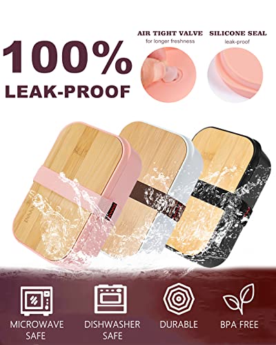 Bento Box Adult Lunch Box Containers - Japanese, Natural Bamboo Lid, Microwave safe, Dishwasher Safe, Small, Bpa free, Women, Cutlery & Chopsticks - color: White