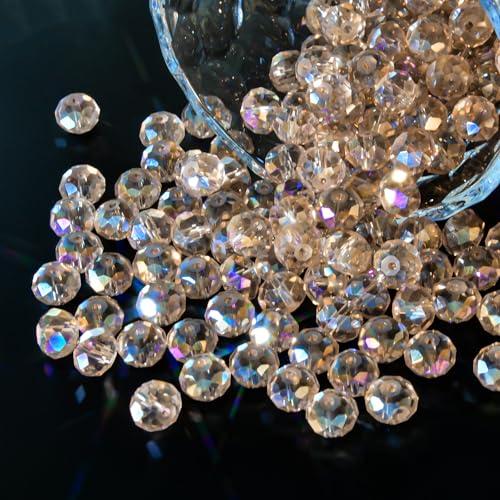 220Pcs 10mm Crystal Glass Beads for Jewelry Making Beads for Bracelets Necklace Pendants Making Supplies(Silver Champagner) - color: Silver champagne, size: 10mm 220pcs