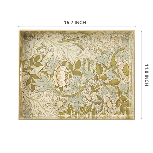 AGIOTA Coffee Table Trays for Living Room Serving Tray with Handles, Modern Large Tray for Ottoman Coffee Table - color: Green Field Vine
