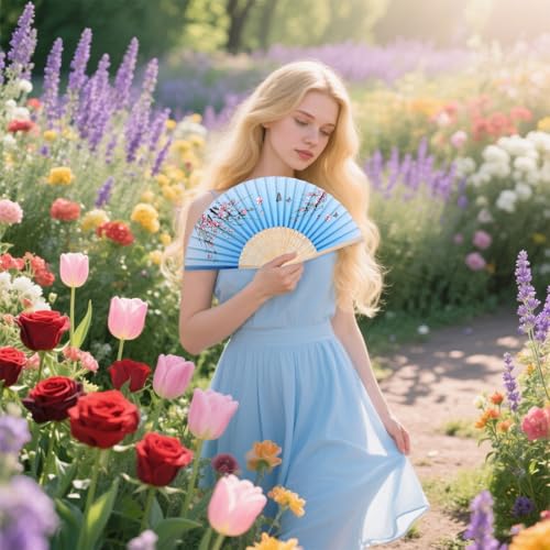 4 PCS Handheld Floral Folding Fans Foldable Silk Bamboo Fan