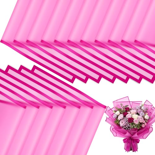 Ctosree 240Sheets Flower Wrapping Paper,Waterproof Korean Bouquet Wrap 23in - color: Hot Pink
