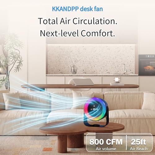Desk Fan for Bedroom,Quiet Rechargeable Colored LED Light Table Fan - color: Black