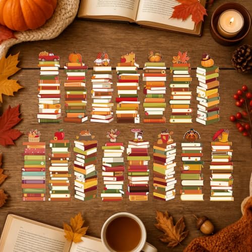 Fall Book Tracker Bookmarks - 150 Pcs Autumn Bookshelf Bookmark Pumpkin Maple Leaf Gnome Double-Sided Page Book Markers Gifts for Women Men Office Thanksgiving Reading Party Rewards Supplies - color: Autumn
