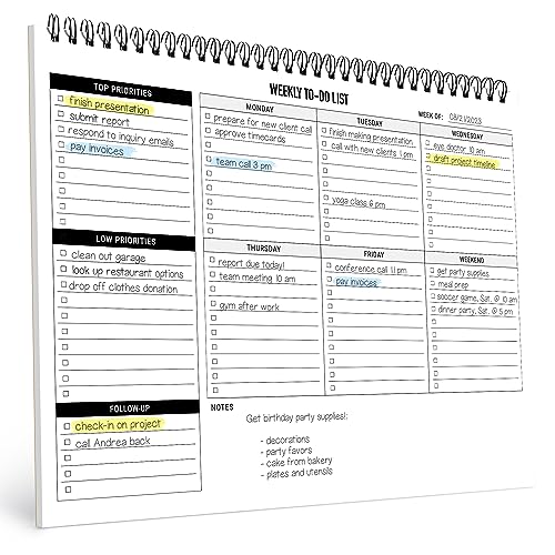 Weekly Planner To Do List Pad - 8.5x11" 52 Sheets Spiral - Desk Notepad - style: Weekly To Do List
