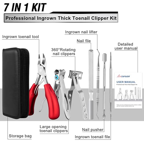 Podiatrist Toenail Clippers for Seniors Thick Toenails, Professional Pedicure Tools Kit, Toe Nail Clippers Adult Thick Nails Long Handle, Ingrown Toenail Tool Removal Kit for Seniors, Men, Pedicure - color: Red