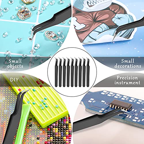 Honoson 9 Pcs Curved Pointed Craft Tweezers Precision Tweezer,Black - color: Black