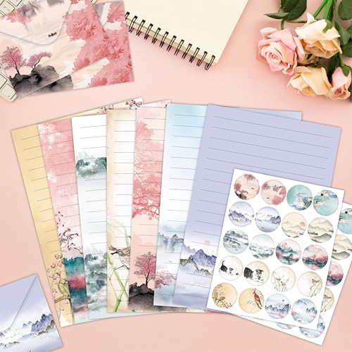 FUNCLASS 160 Pcs Ink Wash Stationery Set Letter and Envelopes - color: Ink wash