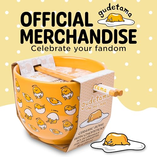 Silver Buffalo Sanrio Gudetama Yellow Egg, Ramen Bowl with Chopsticks, 20oz - color: Gudetama I Can't, size: 20 Ounces (No Spoon)