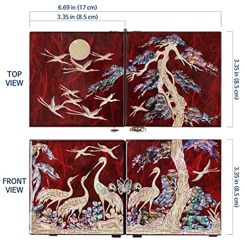 MADDesign Mother of Pearl Twin Cubes Jewelry Box Crane Pine Tree Red - color: Red