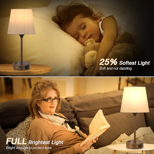 Brown Bedside Lamps Set 2 for Bedroom - Dimmable Touch, USB C+A, AC Outlet - color: Brown