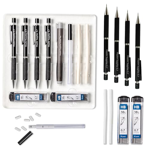 MozArt Mechanical Pencil 0.7mm Set 2x30 HB Lead & Eraser Pen Refills - color: 0.7 Black