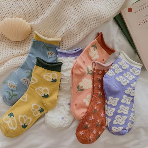 OTAODKA Cute Cotton Socks for Women Novelty Ankle Athletics Sock - color: 6 Pack Flowers