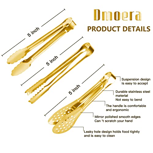 12 Pack Gold Premium Small Serving Tongs, Dmoera Mini Stainless Steel Appetizer Tongs, 5 Inch(12.7cm) - size: 5.1 inch