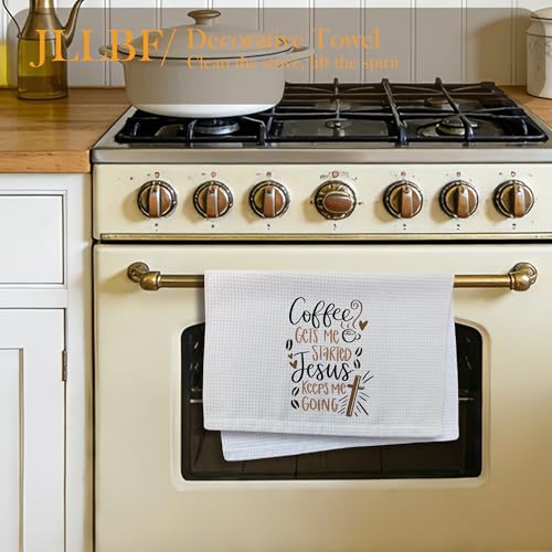 Christian Coffee and Jesus Kitchen Towels 16x24 Inch, Faith Based Gifts, Coffee Lover Gifts Hand Tea Towels for Kitchen Cafe Bar Station Decor - color: Coffee White