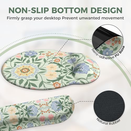 iCasso Desk Cover Mat, Gaming Mouse Pad Wrist Support Set - color: Green Flowers