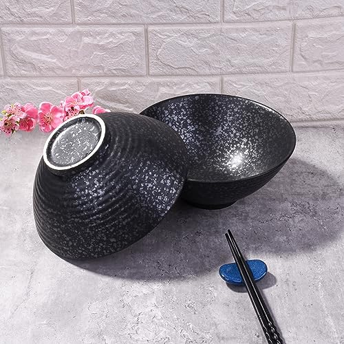 Japanese Ceramic Noodle Bowl Set of 2, 8.2 Inch Black Ramen Pho Bowls - color: Black