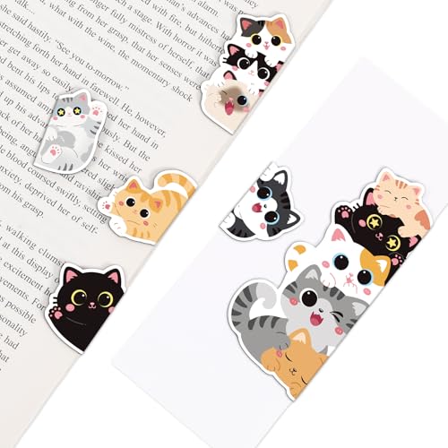 JSRQT 6 Pack Cat Bookmark, Cute Magnetic Bookmarks for Book Lovers Women, Book Marks Black Cat Gifts, Magnetic Bookmark Stationery, Personalised Magnet Bookmarks Marker Clip Page Markers