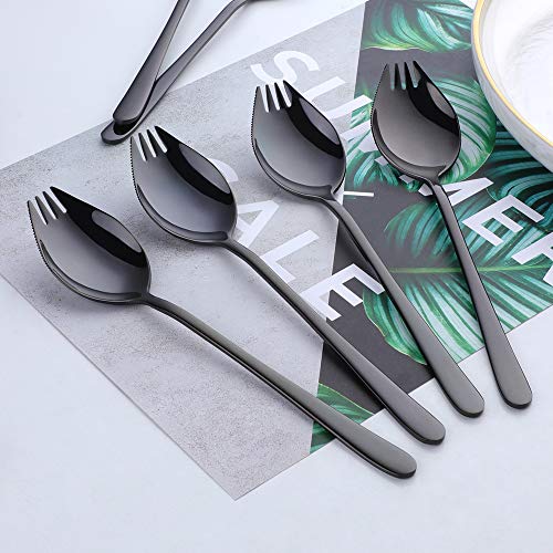 Buyer Star Sporks 6-pack 18/8 Stainless Steel Sporks for Everyday Household Use, 7.6-Inch / 1.6-Ounce/Ice Cream Spoon & Salad Forks, Fruit Appetizer Dessert (Black)
