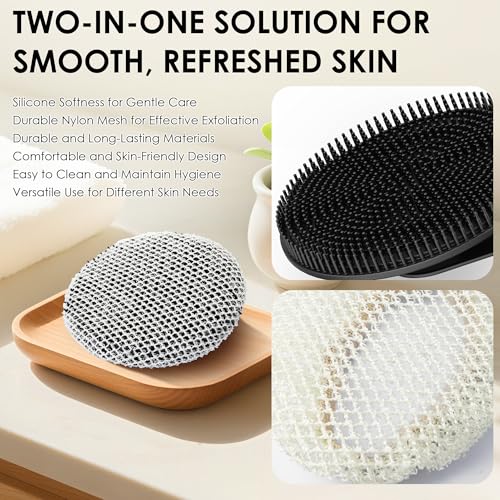 Hygienic Body Cleansing Scrubber with Exfoliating Net Sponge Case, Black - color: (Set4) Blackset