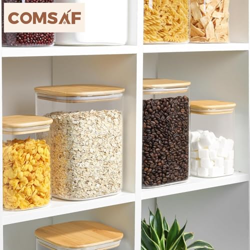 ComSaf Glass Storage Jars with Bamboo Lids 3.6 Qt Large Pantry Square - color: 3.6Qt-Square