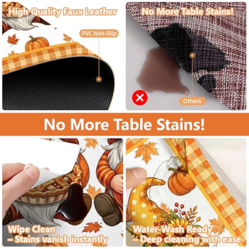 Peacoblue Placemats Set of 4,Faux Leather Fall Gnome Design - style: Fall Gnome