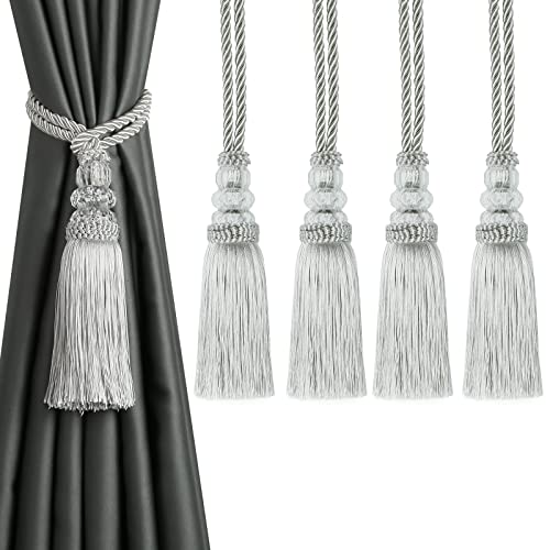 4 Pack Curtain Tiebacks with Tassel, Silver - color: Silver, size: 4