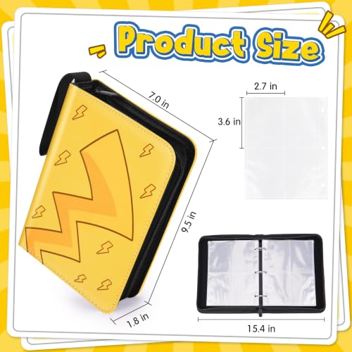 Card Binder, 4-Pocket Design, 400-Card Capacity with 5 Top loaders(Yellow Bolt) - color: Yellow Bolt, size: 4-Pocket