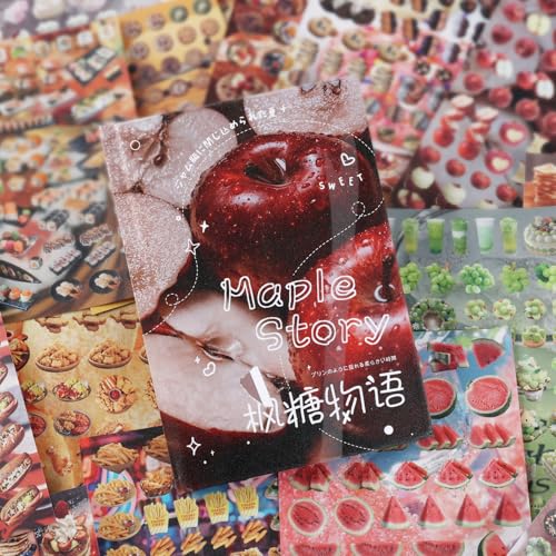 Tmtains 30 Sheets Japanese Manga Style Sticker Book 1440Pcs Heisei Retro Romantic Memory Series Manga Books Style Korean Sticker Aesthetic Japanese Stickers Book for Adults Valentine Gifts (Nice Food) - color: Ag-red 1