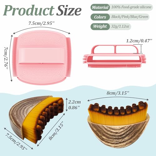 Silicone Face Scrubber & Lymphatic Contour Face Brush Set, Soft Facial Brush with Unique Side-Bristle for Gentle Exfoliating & Deep Cleansing, Lymphatic Drainage Massager for Sculpting(Pink) - color: Pink Set